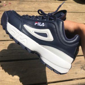 White and Navy Fila Disruptors